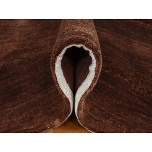 12'4"x15' Mocha Brown Shade Gradation and Rainbow Design, Modern Gabbeh, Pure Wool, Hand Knotted, Oversized Oriental Rug FWR525984