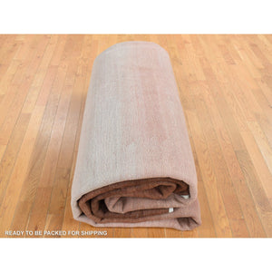 12'4"x15' Mocha Brown Shade Gradation and Rainbow Design, Modern Gabbeh, Pure Wool, Hand Knotted, Oversized Oriental Rug FWR525984