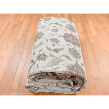 Load image into Gallery viewer, 12&#39;x15&#39;3&quot; Floral White, Hand Knotted, Half Wool and Half Silk, Rajasthan All Over Leaf Design, Oversized Oriental Rug FWR525990