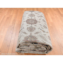 Load image into Gallery viewer, 12&#39;x18&#39;2&quot; Seashell White, Hand Knotted, Half Wool And Half Silk, Rajasthan All Over Leaf Design, Oversized Oriental Rug FWR525996