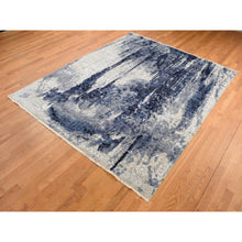 Load image into Gallery viewer, 10&#39;x10&#39; Denim Blue, Wool And Silk, Shibori Design, Tone On Tone, Hand Knotted, Square Oriental Rug FWR526008