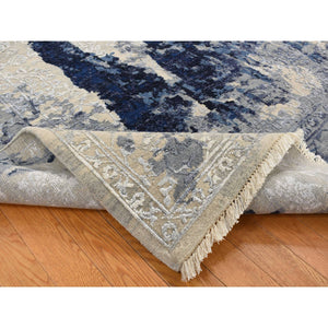 10'x10' Denim Blue, Wool And Silk, Shibori Design, Tone On Tone, Hand Knotted, Square Oriental Rug FWR526008
