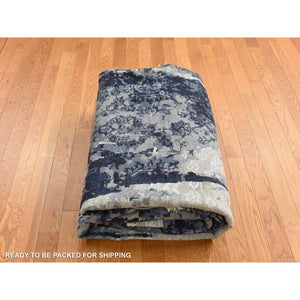 10'x10' Denim Blue, Wool And Silk, Shibori Design, Tone On Tone, Hand Knotted, Square Oriental Rug FWR526008