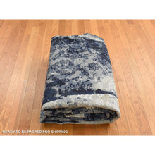 Load image into Gallery viewer, 10&#39;x10&#39; Denim Blue, Wool And Silk, Shibori Design, Tone On Tone, Hand Knotted, Square Oriental Rug FWR526008