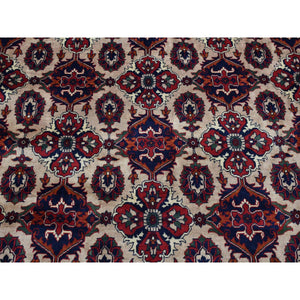 13'x19'4" Bone White, Oversized, Afghan Khamyab, Hand Knotted, Denser Weave With Shiny Wool, Oriental Rug FWR526020