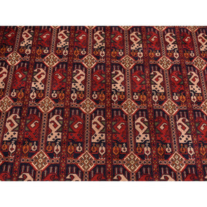 12'10"x19'7" Ruby Red, Denser Weave With Shiny Wool, Afghan Khamyab With Intricate Compartment Box Design, Hand Knotted, Oversized Oriental Rug FWR526026