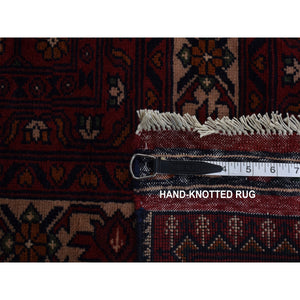 12'10"x19'7" Ruby Red, Denser Weave With Shiny Wool, Afghan Khamyab With Intricate Compartment Box Design, Hand Knotted, Oversized Oriental Rug FWR526026