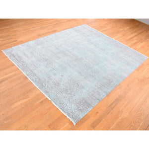 11'10"x14'10" Sea Foam Green, Broken And Erased Persian Design, Wool And Silk, Hand Knotted, Oversized Oriental Rug FWR526050
