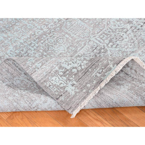 11'10"x14'10" Sea Foam Green, Broken And Erased Persian Design, Wool And Silk, Hand Knotted, Oversized Oriental Rug FWR526050