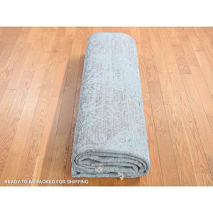 11'10"x14'10" Sea Foam Green, Broken And Erased Persian Design, Wool And Silk, Hand Knotted, Oversized Oriental Rug FWR526050