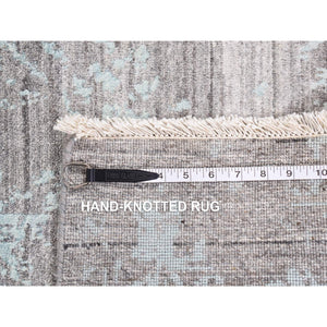 11'10"x14'10" Sea Foam Green, Broken And Erased Persian Design, Wool And Silk, Hand Knotted, Oversized Oriental Rug FWR526050