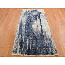 Load image into Gallery viewer, 4&#39;x8&#39; Shades Of Blue With Gray, Shibori Design, Tone On Tone, Wool And Silk, Hand Knotted, Gallery Size Oriental Rug FWR526062