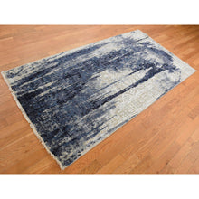 Load image into Gallery viewer, 4&#39;x8&#39; Shades Of Blue With Gray, Shibori Design, Tone On Tone, Wool And Silk, Hand Knotted, Gallery Size Oriental Rug FWR526062