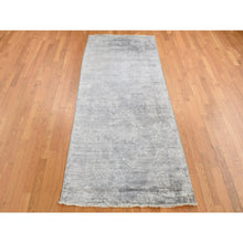 Load image into Gallery viewer, 4&#39;x9&#39;8&quot; Coin Gray, Broken And Erased Persian Design, Wide Runner, Wool And Silk, Hand Knotted Oriental Rug FWR526074