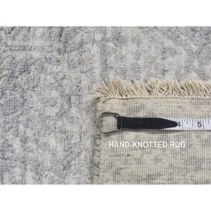 4'x9'8" Coin Gray, Broken And Erased Persian Design, Wide Runner, Wool And Silk, Hand Knotted Oriental Rug FWR526074