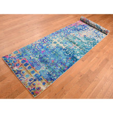 Load image into Gallery viewer, 3&#39;x12&#39;4&quot; Admiral Blue, The Peacock, Sari Silk, Colorful, Hand Knotted, Wide Runner, Oriental Rug FWR526086