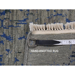 3'1"x5' Fossil Gray, Wool and Silk, Broken Design, Tone on Tone, Hand Knotted, Oriental Rug FWR526092