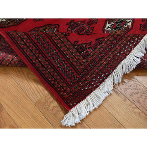 3'2"x4'8" Crimson Red, New Persian Turkoman Bokara with Geometric Medallion Design, Pure Wool, Hand Knotted, Oriental Rug FWR526098