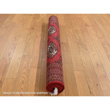 Load image into Gallery viewer, 3&#39;2&quot;x4&#39;8&quot; Crimson Red, New Persian Turkoman Bokara with Geometric Medallion Design, Pure Wool, Hand Knotted, Oriental Rug FWR526098