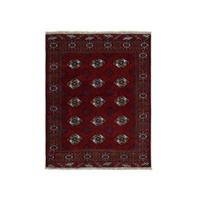 Load image into Gallery viewer, 3&#39;3&quot;x4&#39;2&quot; Sangria Red, Persian Turkoman Bokara with Geometric Design, Pure Wool, Hand Knotted Oriental Rug FWR526104