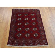 Load image into Gallery viewer, 3&#39;3&quot;x4&#39;2&quot; Sangria Red, Persian Turkoman Bokara With Geometric Design, Pure Wool, Hand Knotted Oriental Rug FWR526104