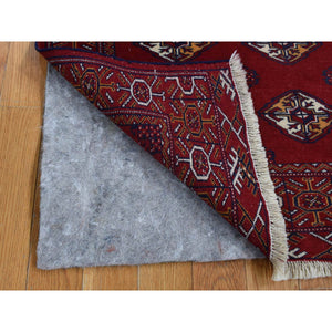 3'3"x4'2" Sangria Red, Persian Turkoman Bokara with Geometric Design, Pure Wool, Hand Knotted Oriental Rug FWR526104