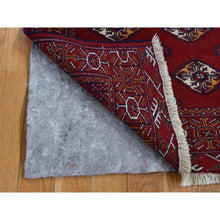 Load image into Gallery viewer, 3&#39;3&quot;x4&#39;2&quot; Sangria Red, Persian Turkoman Bokara With Geometric Design, Pure Wool, Hand Knotted Oriental Rug FWR526104