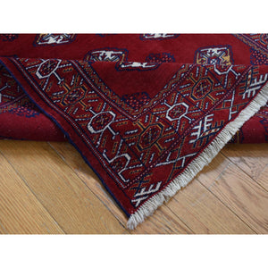 3'3"x4'2" Sangria Red, Persian Turkoman Bokara with Geometric Design, Pure Wool, Hand Knotted Oriental Rug FWR526104
