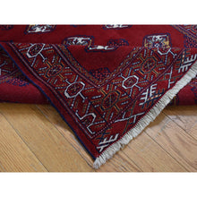 Load image into Gallery viewer, 3&#39;3&quot;x4&#39;2&quot; Sangria Red, Persian Turkoman Bokara With Geometric Design, Pure Wool, Hand Knotted Oriental Rug FWR526104