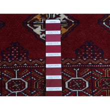 Load image into Gallery viewer, 3&#39;3&quot;x4&#39;2&quot; Sangria Red, Persian Turkoman Bokara With Geometric Design, Pure Wool, Hand Knotted Oriental Rug FWR526104
