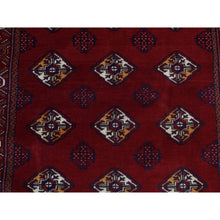Load image into Gallery viewer, 3&#39;3&quot;x4&#39;2&quot; Sangria Red, Persian Turkoman Bokara With Geometric Design, Pure Wool, Hand Knotted Oriental Rug FWR526104