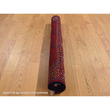 Load image into Gallery viewer, 3&#39;3&quot;x4&#39;2&quot; Sangria Red, Persian Turkoman Bokara With Geometric Design, Pure Wool, Hand Knotted Oriental Rug FWR526104