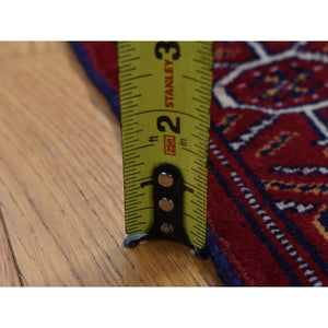 3'3"x4'2" Sangria Red, Persian Turkoman Bokara with Geometric Design, Pure Wool, Hand Knotted Oriental Rug FWR526104