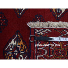 Load image into Gallery viewer, 3&#39;3&quot;x4&#39;2&quot; Sangria Red, Persian Turkoman Bokara with Geometric Design, Pure Wool, Hand Knotted Oriental Rug FWR526104