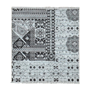 2'8"x3' Cloud Gray, Sampler Mamluk Design, Pure Wool, Hand Knotted Oriental Rug FWR526116