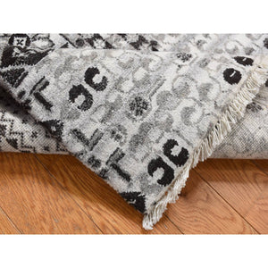 2'8"x3' Cloud Gray, Sampler Mamluk Design, Pure Wool, Hand Knotted Oriental Rug FWR526116