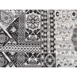 2'8"x3' Cloud Gray, Sampler Mamluk Design, Pure Wool, Hand Knotted Oriental Rug FWR526116