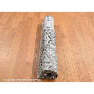 2'8"x3' Cloud Gray, Sampler Mamluk Design, Pure Wool, Hand Knotted Oriental Rug FWR526116
