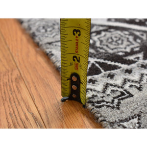 2'8"x3' Cloud Gray, Sampler Mamluk Design, Pure Wool, Hand Knotted Oriental Rug FWR526116