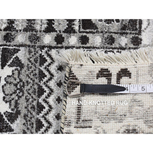 2'8"x3' Cloud Gray, Sampler Mamluk Design, Pure Wool, Hand Knotted Oriental Rug FWR526116