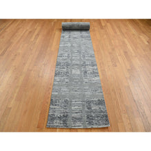 Load image into Gallery viewer, 2&#39;6&quot;x17&#39;10&quot; Spanish Gray, Hand Spun Undyed Natural Wool, Modern Criss Cross Erased Design, Xl Runner, Hand Knotted, Oriental Rug FWR526122