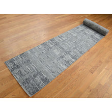 Load image into Gallery viewer, 2&#39;6&quot;x17&#39;10&quot; Spanish Gray, Hand Spun Undyed Natural Wool, Modern Criss Cross Erased Design, Xl Runner, Hand Knotted, Oriental Rug FWR526122
