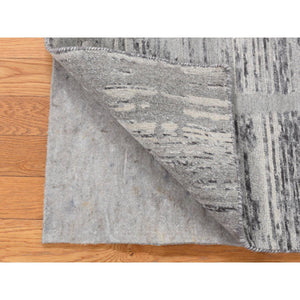 2'6"x17'10" Spanish Gray, Hand Spun Undyed Natural Wool, Modern Criss Cross Erased Design, XL Runner, Hand Knotted, Oriental Rug FWR526122
