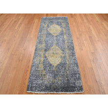Load image into Gallery viewer, 3&#39;x8&#39; Nevada Gray With Gold, Persian Medallion Design, Wool And Pure Silk, Wide Runner, Hand Knotted, Oriental Rug FWR526128