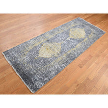Load image into Gallery viewer, 3&#39;x8&#39; Nevada Gray With Gold, Persian Medallion Design, Wool And Pure Silk, Wide Runner, Hand Knotted, Oriental Rug FWR526128