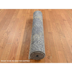 3'x8' Nevada Gray With Gold, Persian Medallion Design, Wool And Pure Silk, Wide Runner, Hand Knotted, Oriental Rug FWR526128