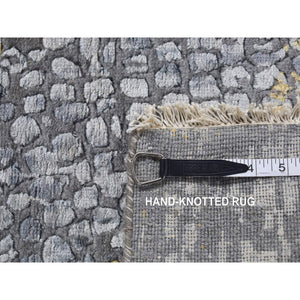 3'x8' Nevada Gray With Gold, Persian Medallion Design, Wool And Pure Silk, Wide Runner, Hand Knotted, Oriental Rug FWR526128