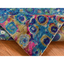 Load image into Gallery viewer, 3&#39;x8&#39;2&quot; Admiral Blue, The Peacock, Sari Silk, Colorful, Hand Knotted, Wide Runner, Oriental Rug FWR526134