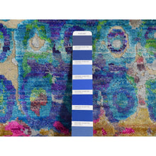 Load image into Gallery viewer, 3&#39;x8&#39;2&quot; Admiral Blue, The Peacock, Sari Silk, Colorful, Hand Knotted, Wide Runner, Oriental Rug FWR526134