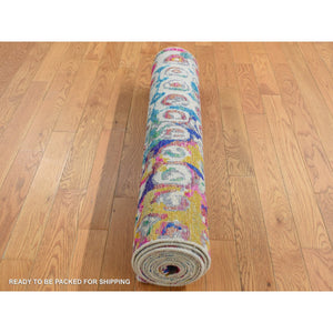 3'x8'2" Admiral Blue, The Peacock, Sari Silk, Colorful, Hand Knotted, Wide Runner, Oriental Rug FWR526134